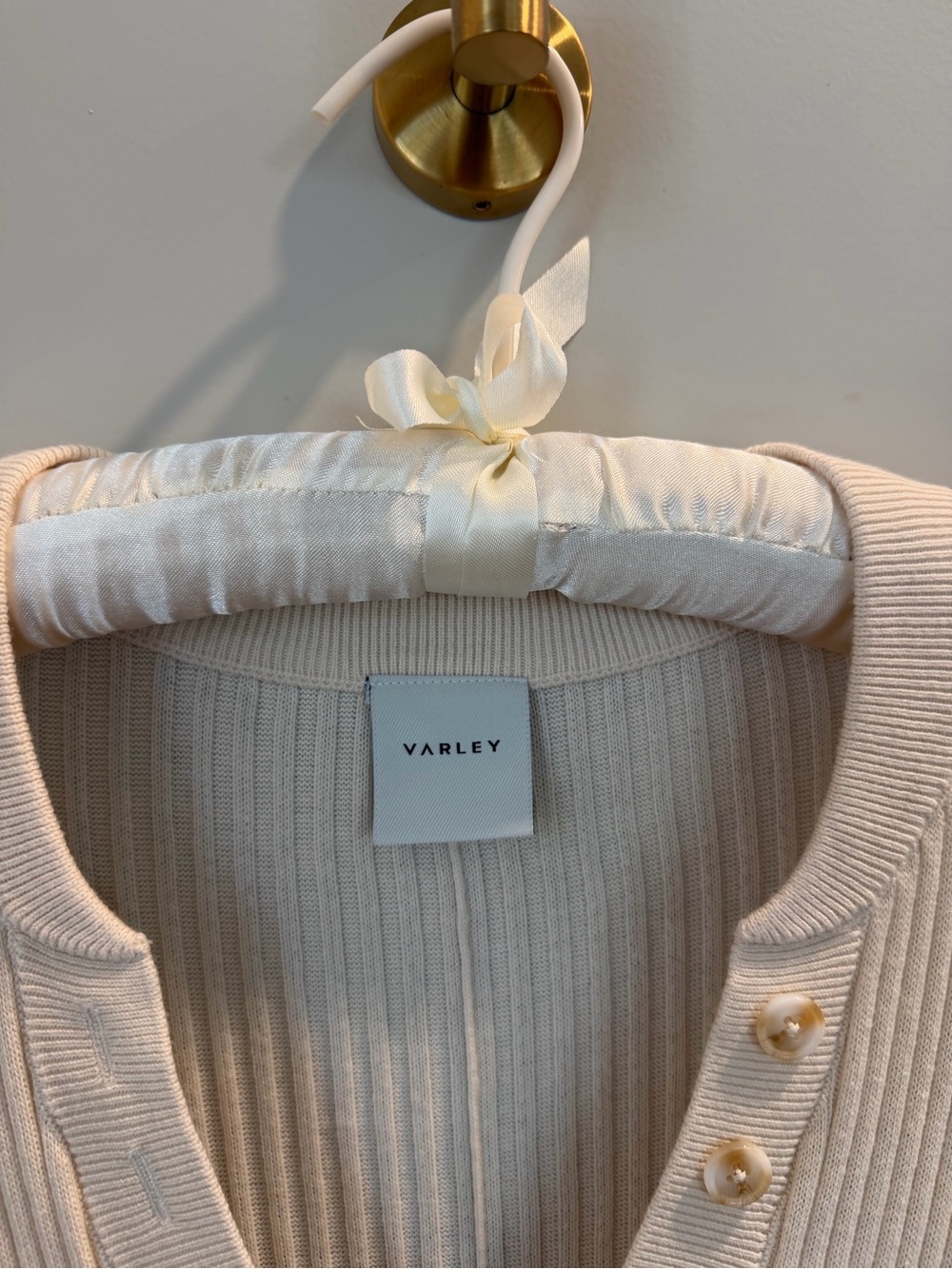 Varley Aria Ribbed Knit Cotton Short Sleeve Midi Dress in Cream - Picture 6 of 6